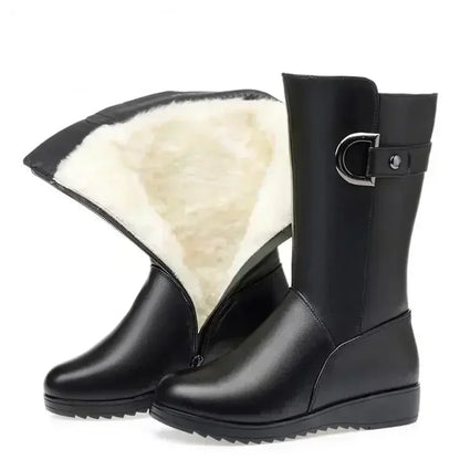 2025 Winter Leather Women Winter Boots Thick Wool Warm Women High-heeled Genuine Boot High-quality Female Snow Boots Women Shoes.