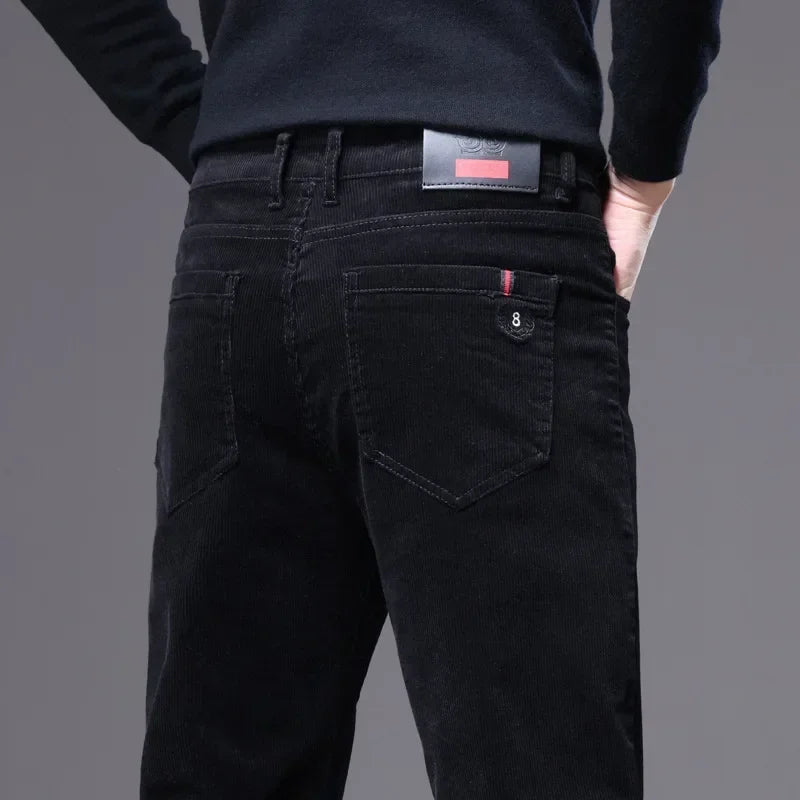 2025 Spring Autumn Men's Corduroy Casual Pants Straight Leg Loose Fit Youth Winter Thick Warm Velvet Long Pants for Men Trousers