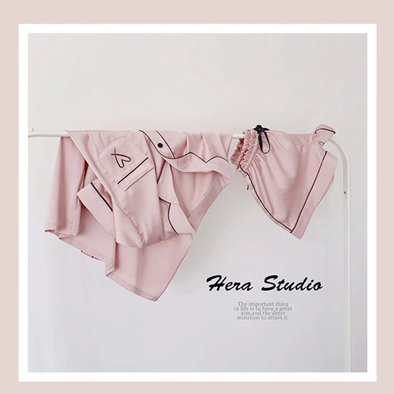 Sommer Kurzarm Pyjamas Frauen Eis Seide Dünne Stil Student Lose Große Nette Hause Kleidung Zwei Stück Set Pyjamas sommer.