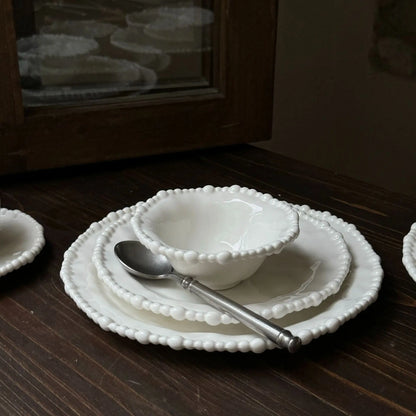 French Irregular Pearl Ceramic Plate Bead Bead Ceramic Plate Ceramic Bowl  Cup Dessert.