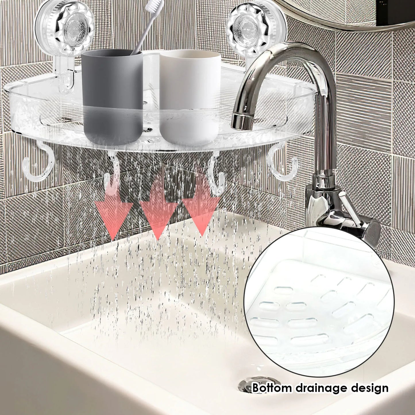 2Pcs Dusche Ecke Regal Wand Saugnapf Lagerung Rack Kein Bohrer Bad Shampoo Kosmetische Veranstalter Halter