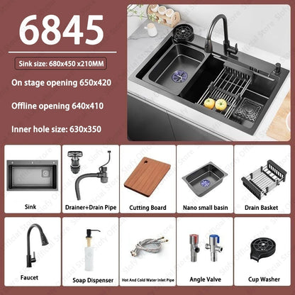 Multifunctional Kitchen Sink Large Capacity Single Bowl Stainless Steel Sink Vegetable Workstation With Faucet Drain Accessories