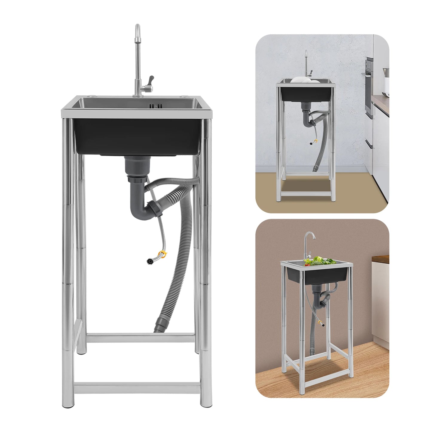 Freistehendes Einzelbecken-Spülbecken, 45,7 x 40,6 x 22,9 cm, Edelstahl, gebürstetes Restaurant-Waschbecken