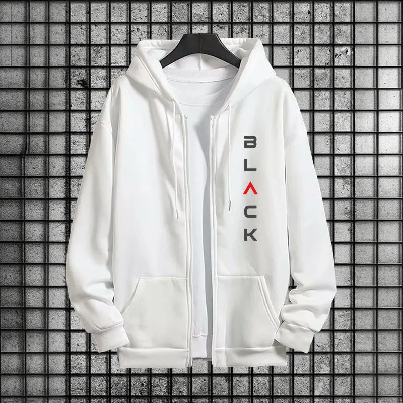 2025 Hot Sale Men 2 Piece Set Zipper Hoodie Streetwear Tracksuit Urban Fashion Outfit Black Letter Print Sweatshirt Sweatpants.