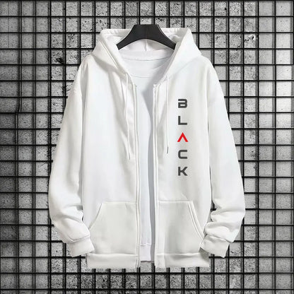 2025 Hot Sale Men 2 Piece Set Zipper Hoodie Streetwear Tracksuit Urban Fashion Outfit Black Letter Print Sweatshirt Sweatpants.