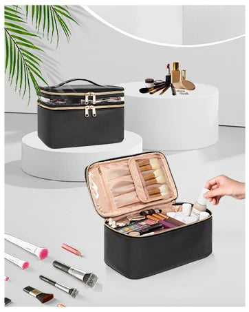 Makeup Bag Portable Cosmetic Bag Large Capacity Travel Makeup Case Organizer Black For Women Toiletry Bag for Girls Traveling.