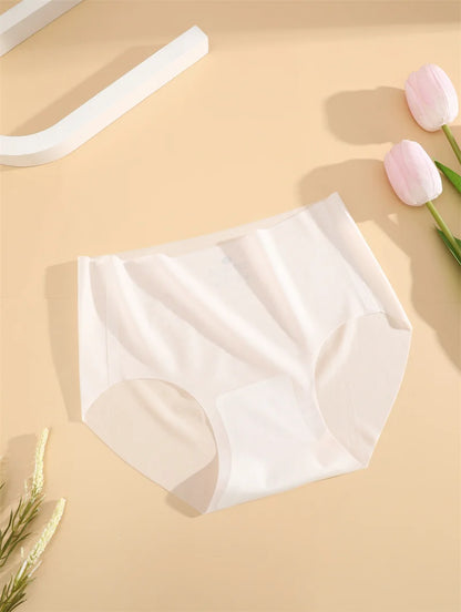 4PCS/Set Women's Ice Silk Seamless Panties Ultra Thin Briefs Breathable Underwear Female High Waist Intimates Lingerie Plus Size