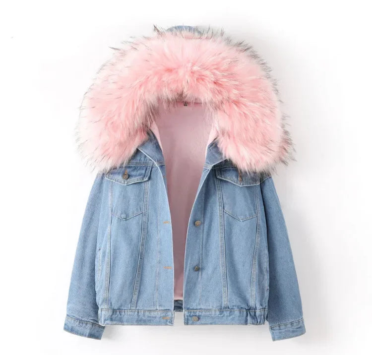 Mit kapuze Denim Mäntel Taschen Einreiher Jacke 2024 Herbst Winter Oberbekleidung Dicke Warme Bequeme Frauen Casual Mantel.