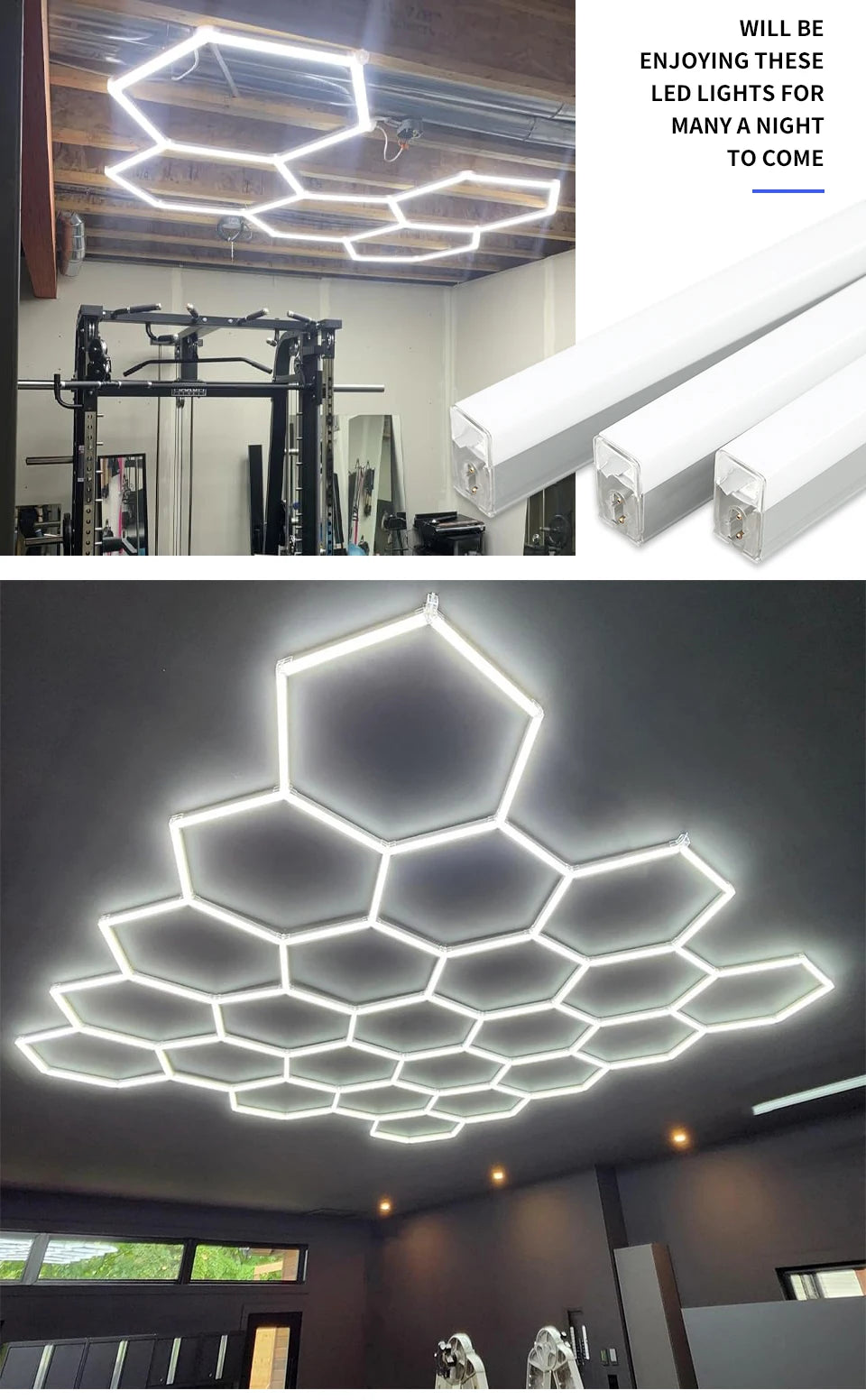 LED Honeycomb Lamp Barbershop Light Hexagon Lights Lamp AC85-265V Led Tube Ceiling Lighting For Car Detailing Workshop.