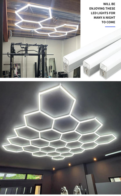 Hexagon LED lighting Ceiling Light Honeycomb Tube for BarberShop Car Garage Workshop Auto Body Repair LED Light 6500K.