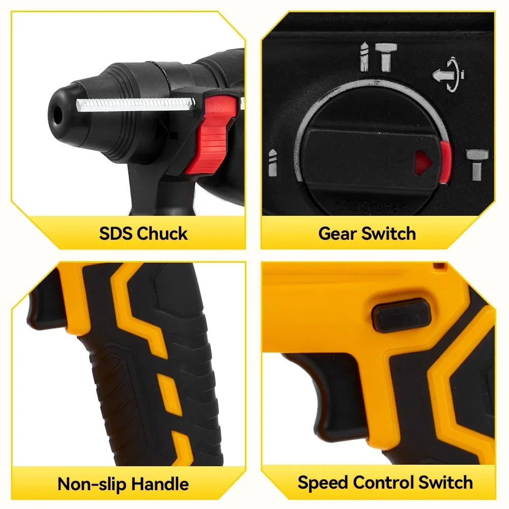 MELLWIN 26 mm bürstenloser elektrischer Bohrhammer, multifunktionaler Bohrhammer, Schlagbohrmaschine, Werkzeugset für Makita 18 V Batterie-Pin