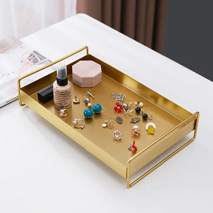 1PC Nordic Metal Tray Dried Fruit Plate Snack Fruit Dish Rectangular Snack Tray Storage Plate With Lid Dessert Tray.