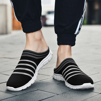 New large size men's casual sneakers fashion outdoor walking men's half slippers mesh surface breathable men's sneakers.