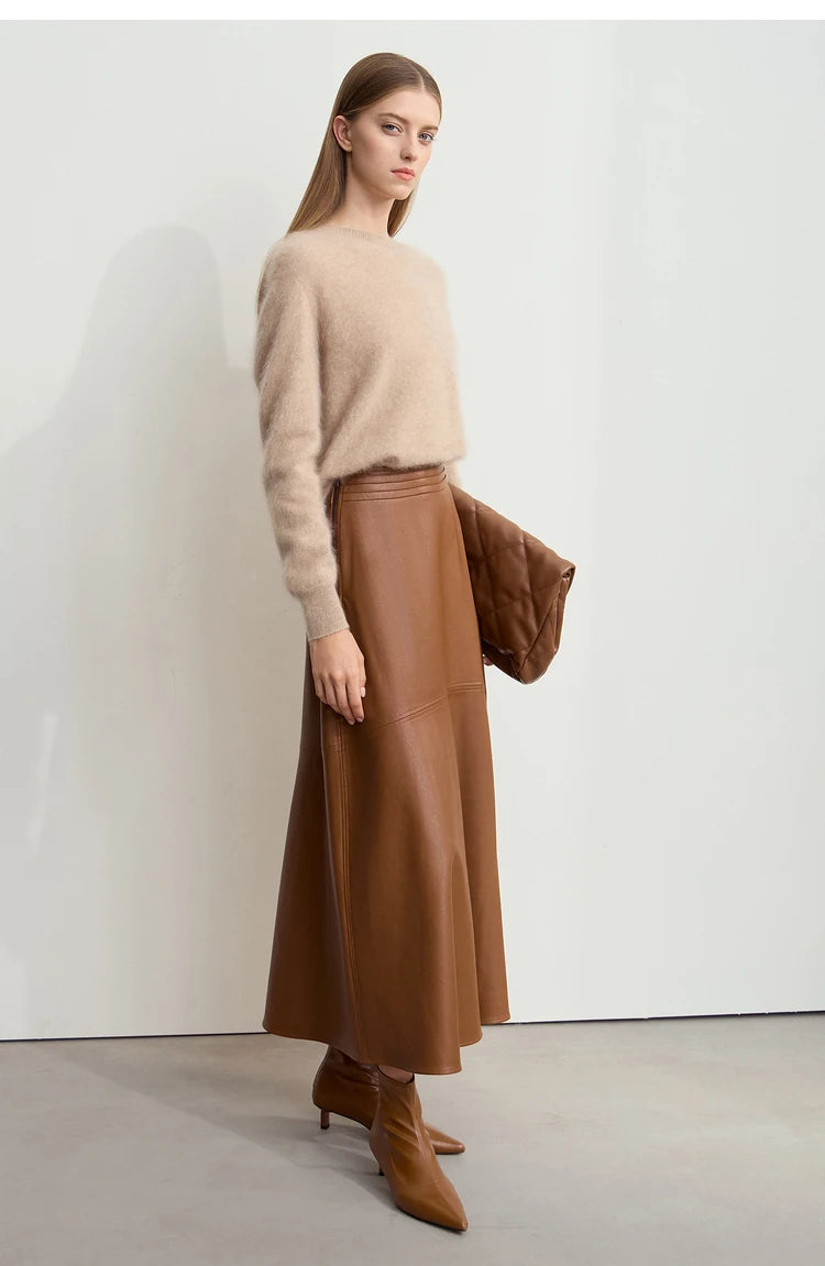 AMII Minimalist Elegant Commuter Environmentally Friendly PU Leather Skirt 2024 Winter New Women's Loose A-shaped Skirt 12444181