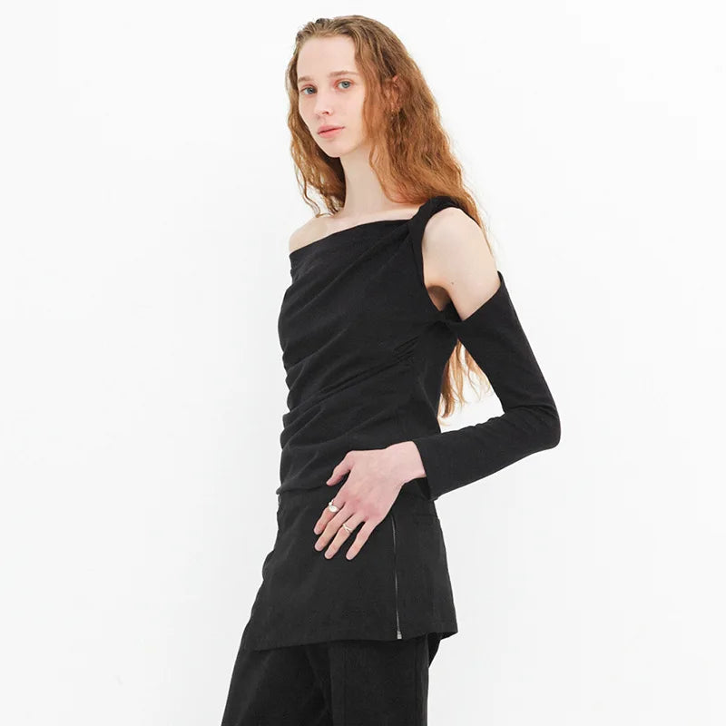 PixieKiki Twisted Hollow Out Off Shoulder Long Sleeve Tops 2000s Clothes Y2k Asymmetrical T Shirts for Woman P85-BE15.