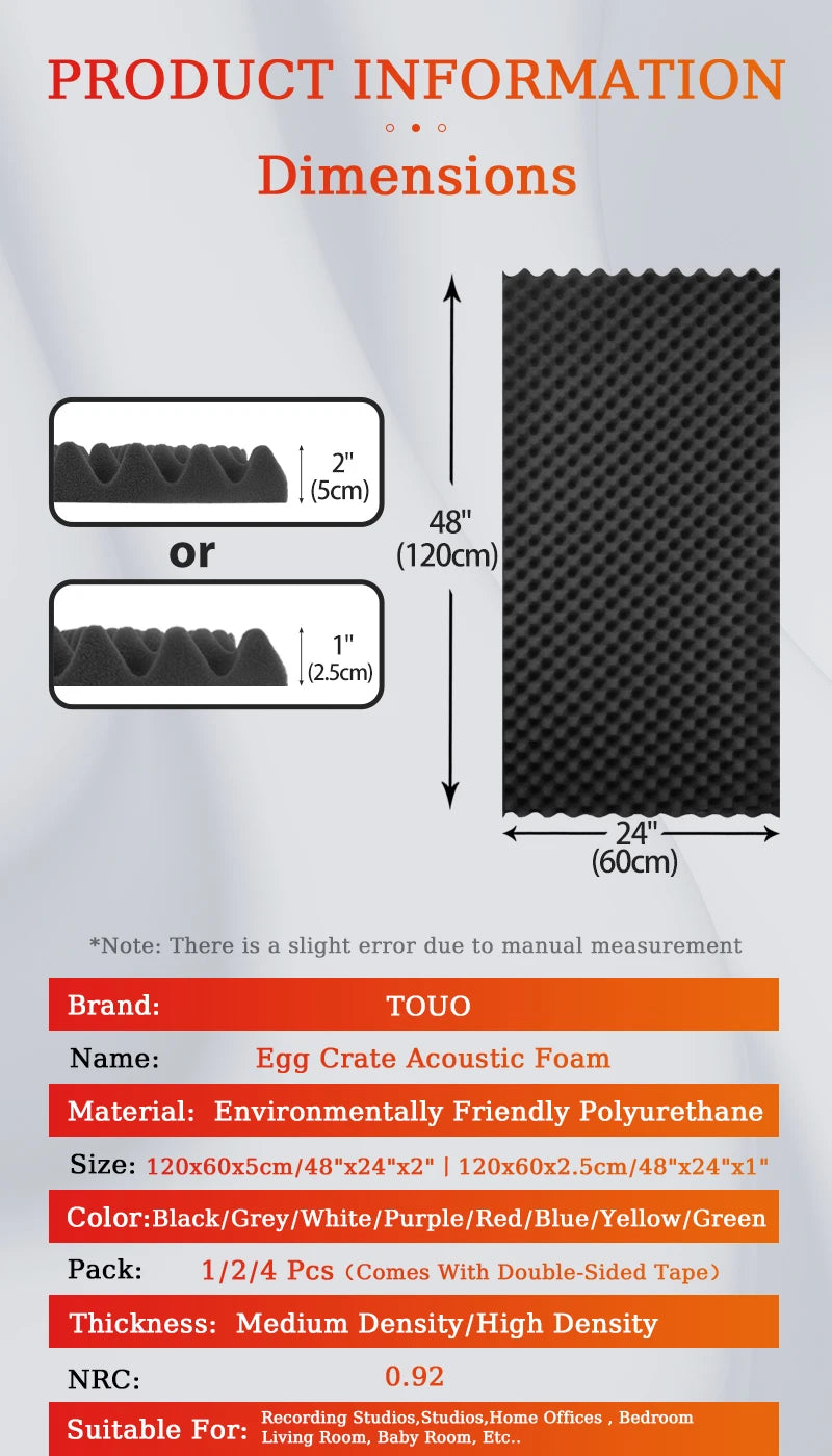 TOUO Sound Dampening Acoustic Panels Egg Cotton Design 47.2"x23.6" Wall Tiles 1-4Pack Suitable for KTV