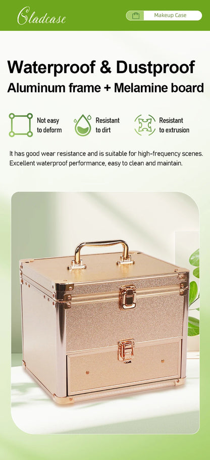 Large Capacity Makeup Case with LED Mirror Multiple Size Options Cosmetic Box LED Mirror Makeup Storage Box for Beauty Salons.