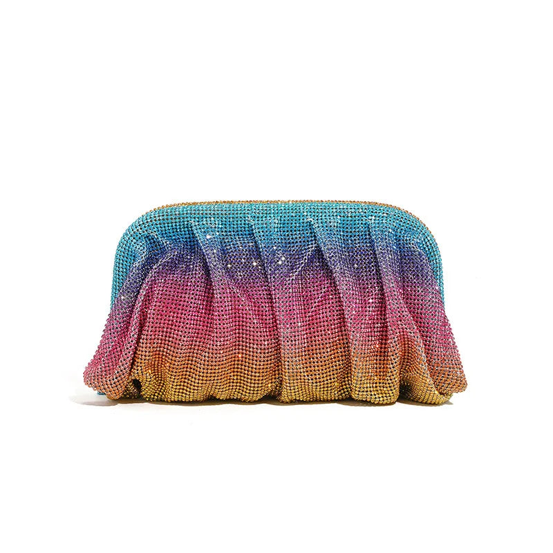 Premium Handmade Diamond-encrusted Clutch Bag Pleated Chain Rhinestone Cloud Clip Dinner Bag Single Shoulder Oblique Span Bolsos