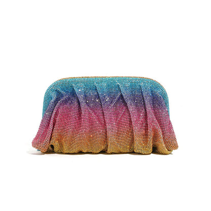 Premium Handmade Diamond-encrusted Clutch Bag Pleated Chain Rhinestone Cloud Clip Dinner Bag Single Shoulder Oblique Span Bolsos