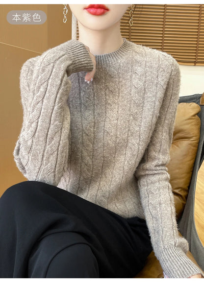 Frauen 100% Merino Wolle Verdickung Pullover Oansatz Gestrickte Twisted Pullover Herbst Winter Kaschmir Langarm Kleidung Basis Tops