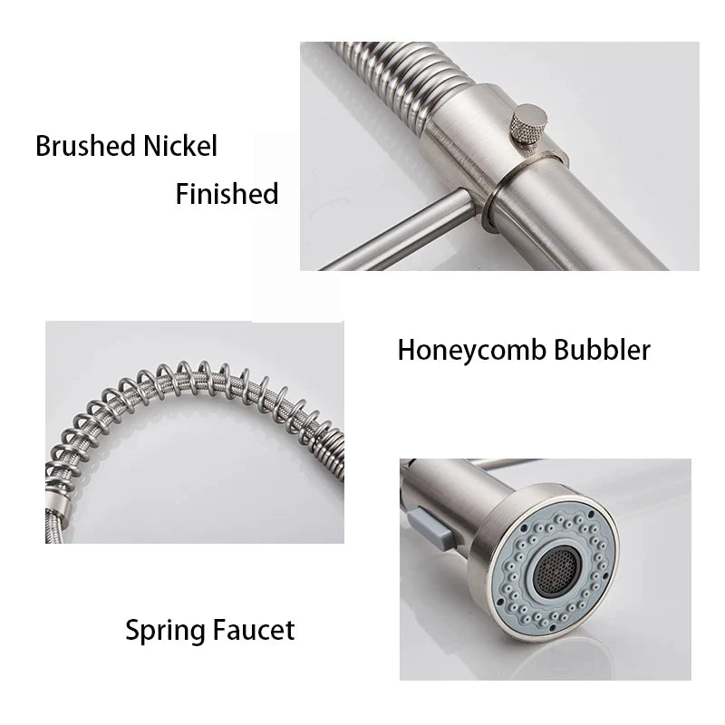 Spring Brushed Nickel Kitchen Faucet Deck Mounted Mixer Tap 360 Degree Rotation Stream Sprayer Nozzle Kitchen Sink Hot Cold Taps