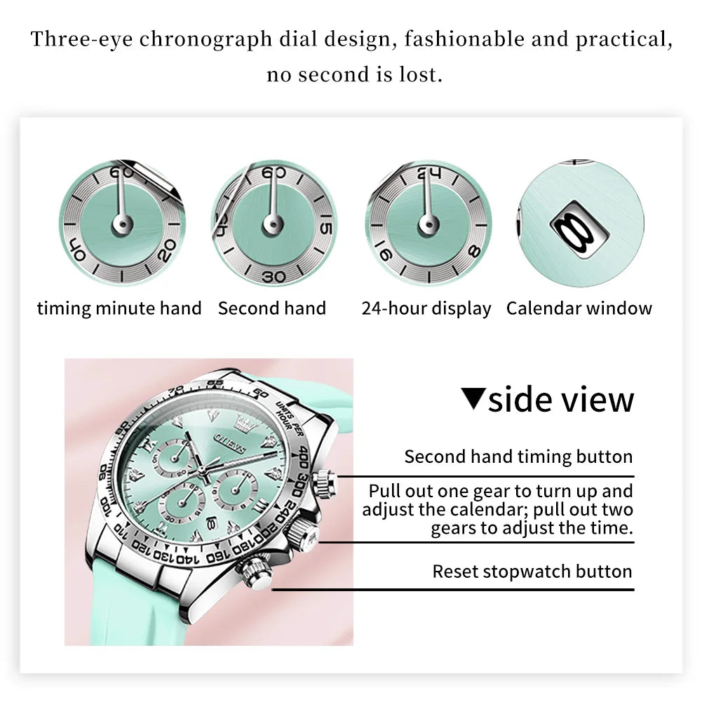 OLEVS Top Luxury Elegant Watch for Women Waterproof Luminous Ladies Watch Light Blue Silicone Strap Quartz Women's Watches Reloj.