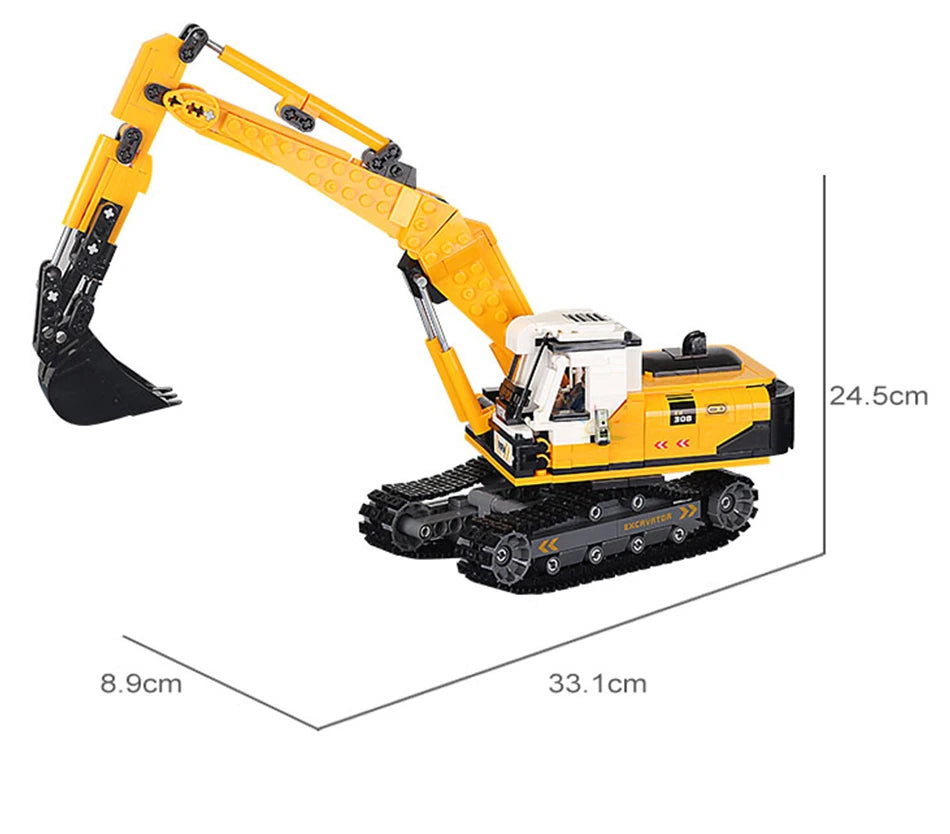 HUIQIBAO Engineering Truck Building Blocks Vehicle Excavator Bulldozer Crane Car Bricks City Construction Toys For Children Boys.