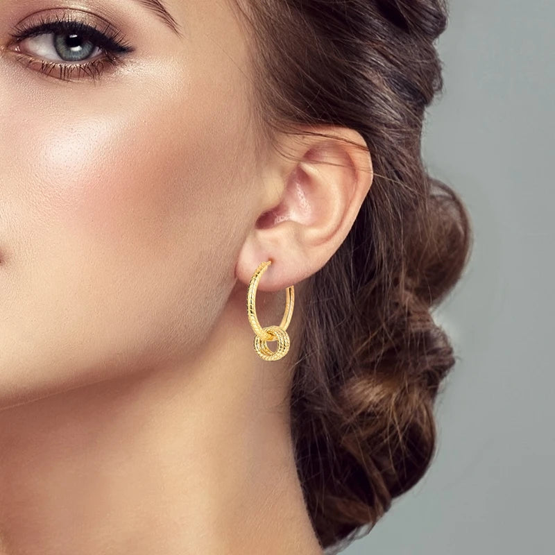Yellow Gold Starlight Hoop Earrings For Girl Sparkling Classic Snakebone Multi-loop Earrings Star Moon 925 Silver Women Earring