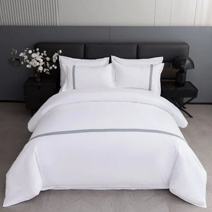 New 140g twill thickened hotel four-piece hotel linen pure white single quilt set webbing hotel bed and breakfast