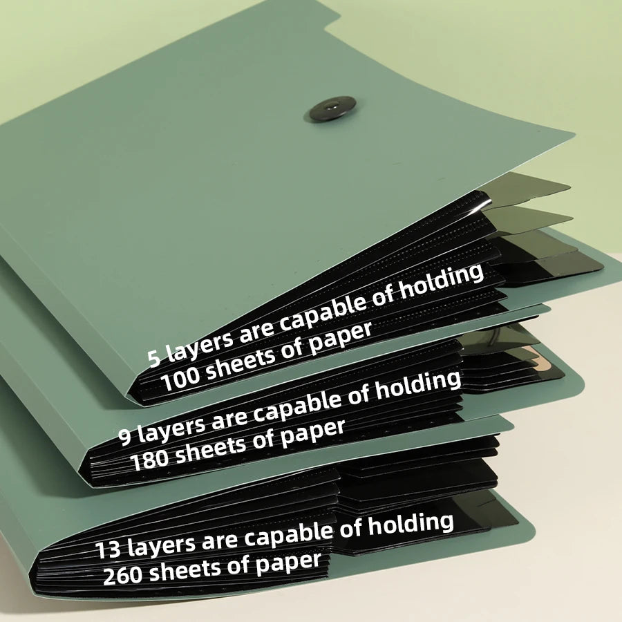 Three Colors Horizontal A4 Folder Students Office Business Trip Multi-layer Large Capacity 5/8/13 Layers Storage Organ Bag.