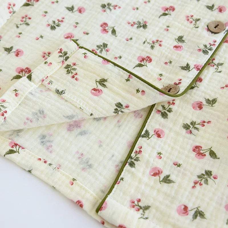 2025 Spring and Autumn Women's Pajama Set 100% Cotton Crepe Long sleeved Pants Two piece Cute and Sweet Home Fury Set Ladies.