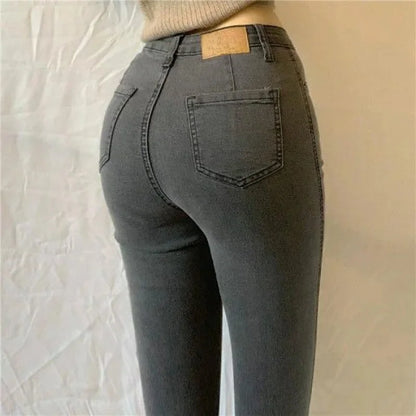 High Waist plus Size Denim Jeans Women's Tight Fit Butt Enhancing Pencil Pants New Arrival Light Blue Casual Long Trousers.