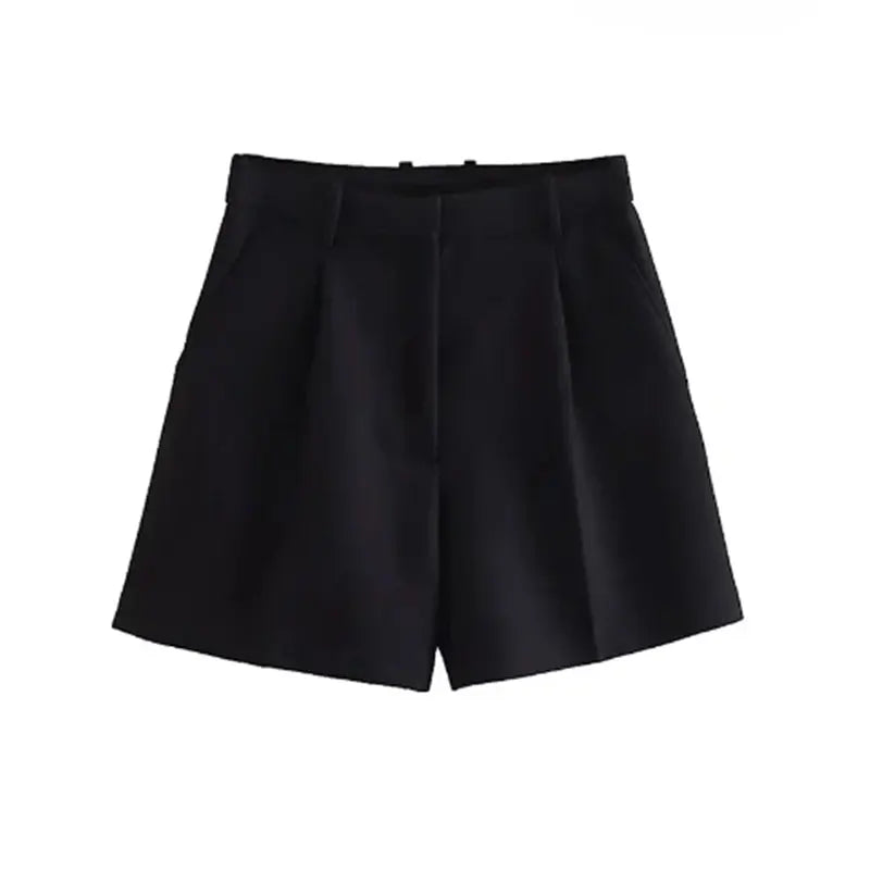 Mooyufon Women Fashion Side Pockets Front Darts Bermuda Shorts Vintage High Waist Zipper Fly Female Short Pants Mujer.