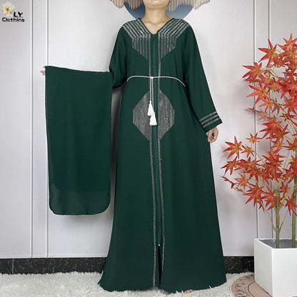 2024 For Women Elegant Dresses Dubai Party Outfits Long Sleeved Chiffon Dashiki Muslim Women Robe Open African Abaya Clothing