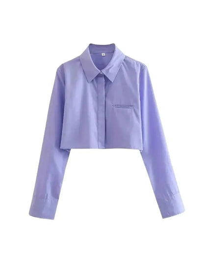 Women Fashion Loose Cropped Shirts Vintage Long Sleeve Front Button Female Blouses Blusas Chic Tops.