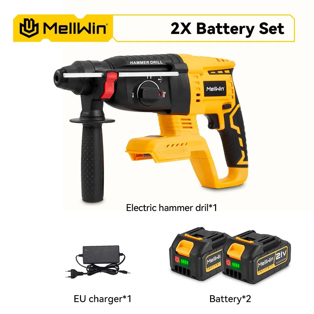 MELLWIN 26 mm bürstenloser elektrischer Bohrhammer, multifunktionaler Bohrhammer, Schlagbohrmaschine, Werkzeugset für Makita 18 V Batterie-Pin