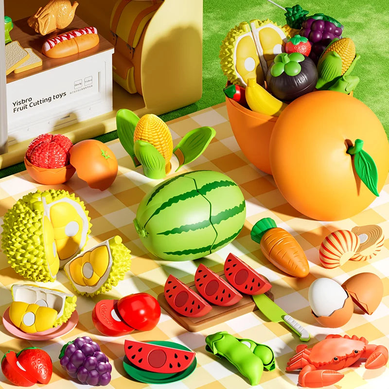 Kid Pretend Play Kitchen Toy Set Simulation Cut Fruit Vegetables Sensory Game Make Pizza Food Cook Girl Interactive Education To.