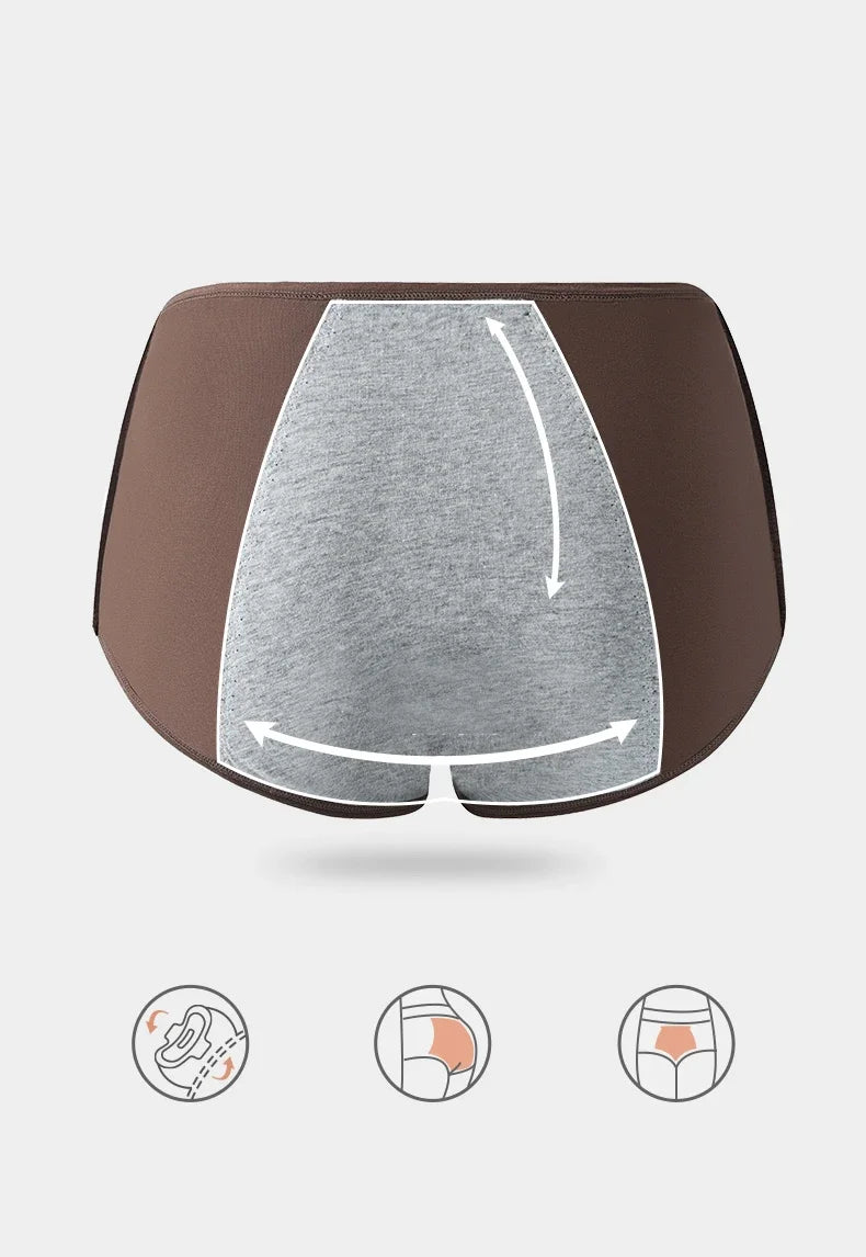 High Waist Period Underwear for Women | Cotton Leak Proof Panties | Anti-Overnight Flow | Plus Size M-4XL (Black/Beige).