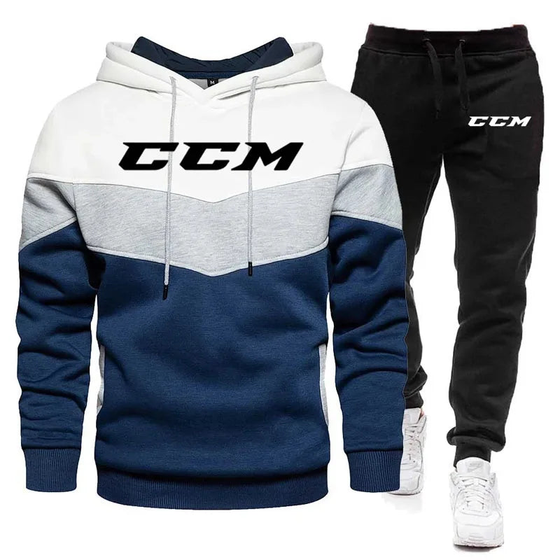 Fashion Brand Men Hooded Sweatshirt Tracksuit Set 2024 Autumn Winter Hoodies+Pants Suit CCM Casual Sportswear Sets Male.