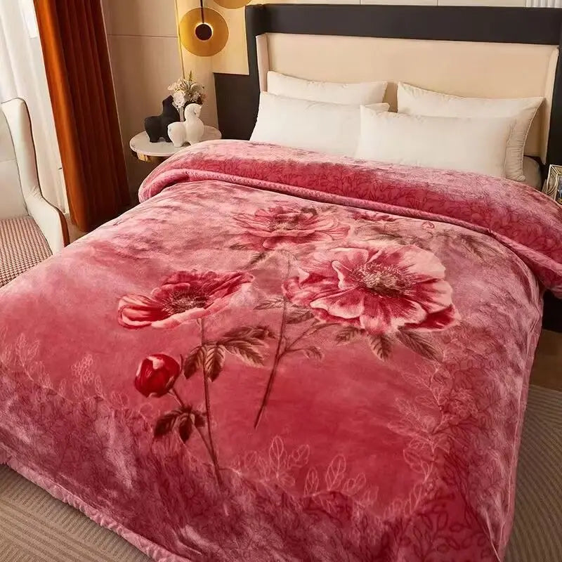 Red Rose Pattern Plush Blanket Upgraded Thickened Cold Resistant Quilt Multi Purpose Machine Wash Skin Friendly Bedding Sheet