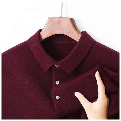 100% Wool. High-quality Men's Warm Sweater, Business Casual Stretchable POLO Shirt, Fall/winter Pullover Knitted Sweater.
