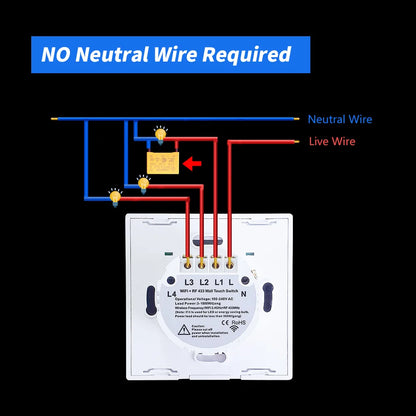 Tuya Wifi Smart Touch Licht EU Schalter Drahtlose Fernbedienung LED Licht Schalter Kein Neutralleiter Erforderlich 1-4 Gang Alexa Google Hause.