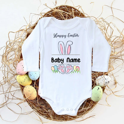 Personalisierter Ostern-Baby-Body mit individuellem Namen, Säuglings-Outfits, Kleidung, Junge, Mädchen, Urlaub, Party, Overall, niedlicher Hase, Neugeborenen-Strampler.
