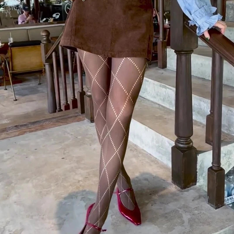 10D Thin Jacquard Knitted Pantyhose Women Tights Skinny Leggings 2025 Autumn Winter Basic Pantyhose Y2K Leggings