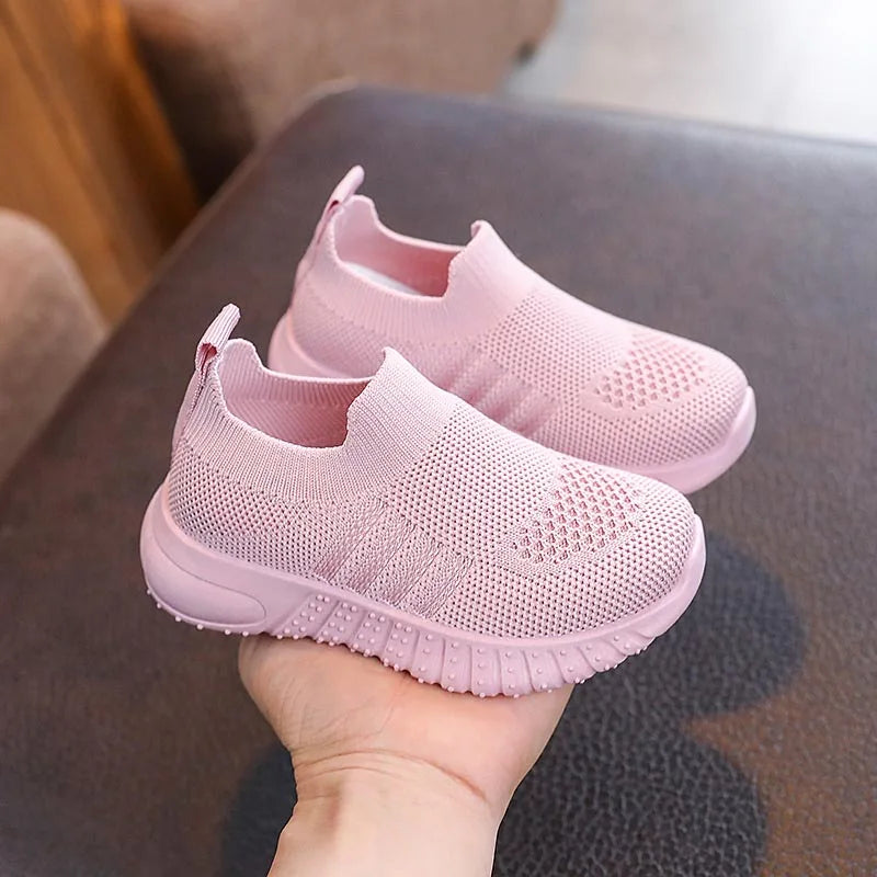 Kids Spring and Autumn Striped Knitted Sneakers Tennis Casual Shoes Children Breathable Girls Boys Slip-on Running Sports Shoes