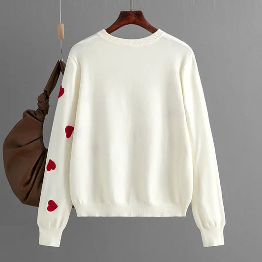 Frauen Herz Druck Gestrickte Pullover Herbst Winter Lose Pullover Elegante Strickwaren Jumper Valentinstag Tops