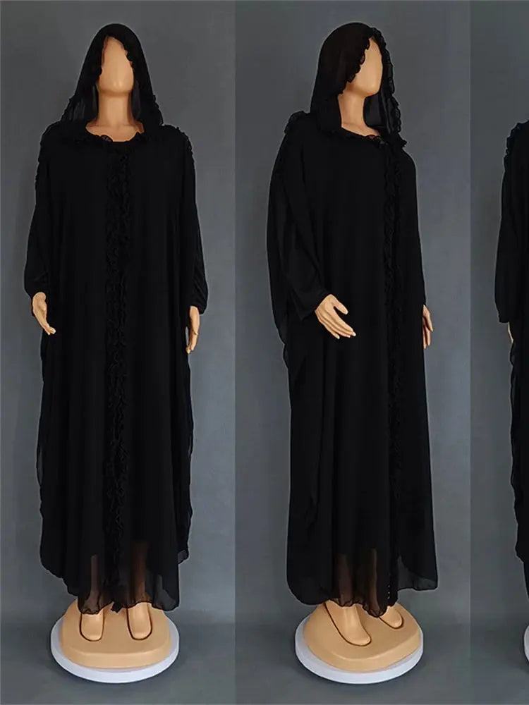 Ramadan Chiffon Muslim 2 Piece Khimar Abaya Set Islam Hijab Dress African Dresses For Women Kebaya Robe Femme Musulmane Kaftan.