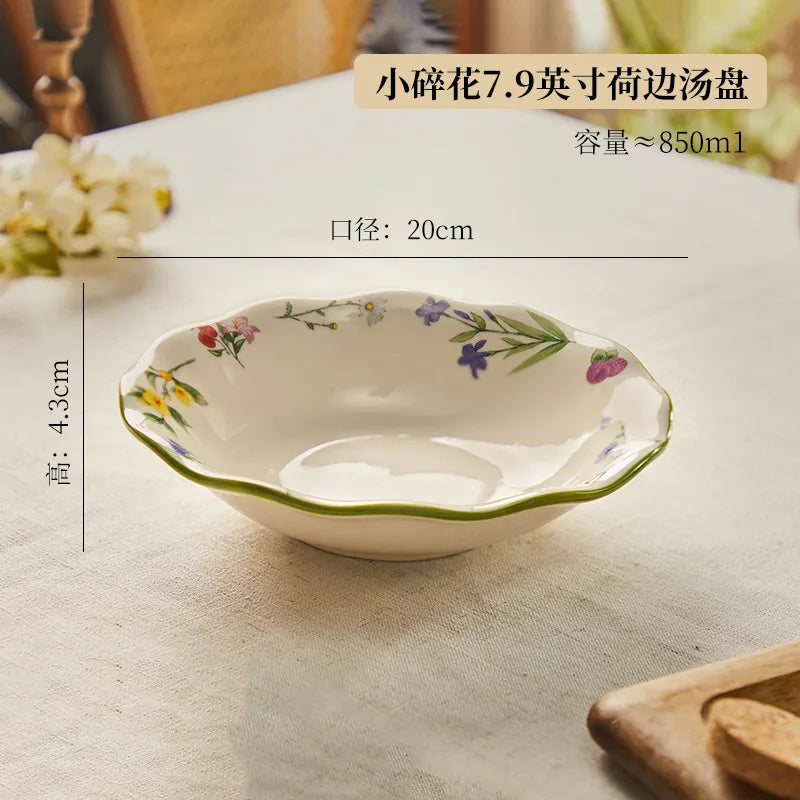 1PC Chinese-style Ceramic Plates New Flower-patterned Dinner Plates Ceramic Fruit Salad Plates Exquisite Kitchen Accessories