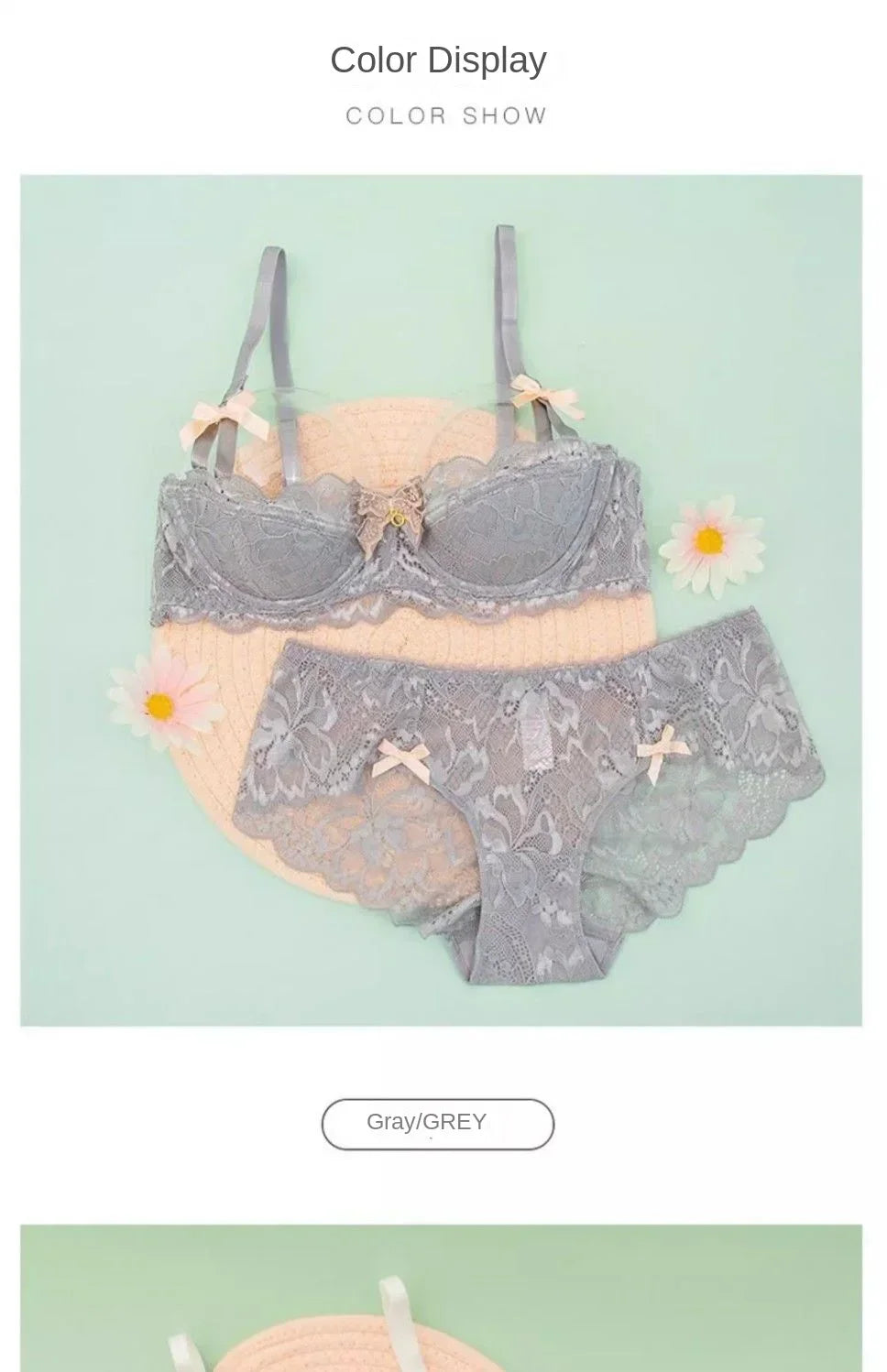 MOYISU Rabbit Ear AB Cup Pure Desire Girl Bra Set | Pull-up Bra with Bow | Breathable French lace Bra | Anti-slip Cup Date Night.