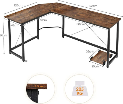 L-förmiger Schreibtisch, Computer-Eckschreibtisch, PC-Gaming-Schreibtisch, Tisch, Büro, Arbeitsplatz, 167 x 120 x 75 cm